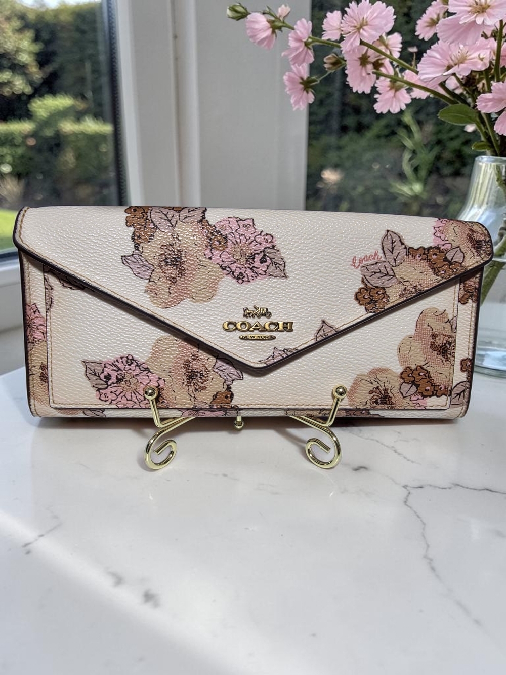 Coach Floral Envelope Wallet in Cream, Pink and Brown